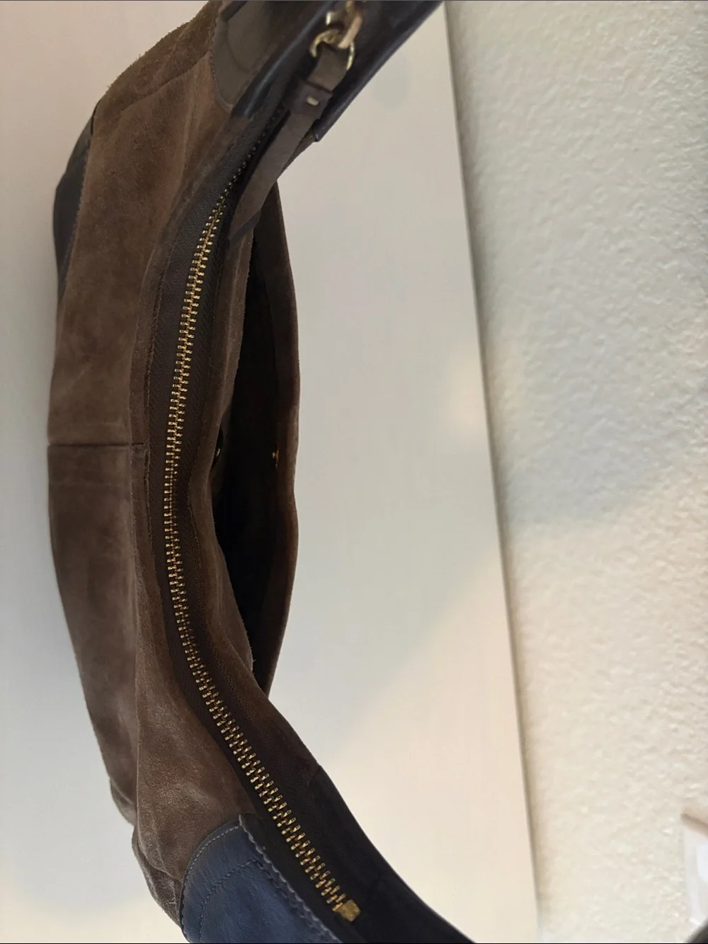 Coach Classic Brown Suede Hobo Handbag with Dark Leather Trim